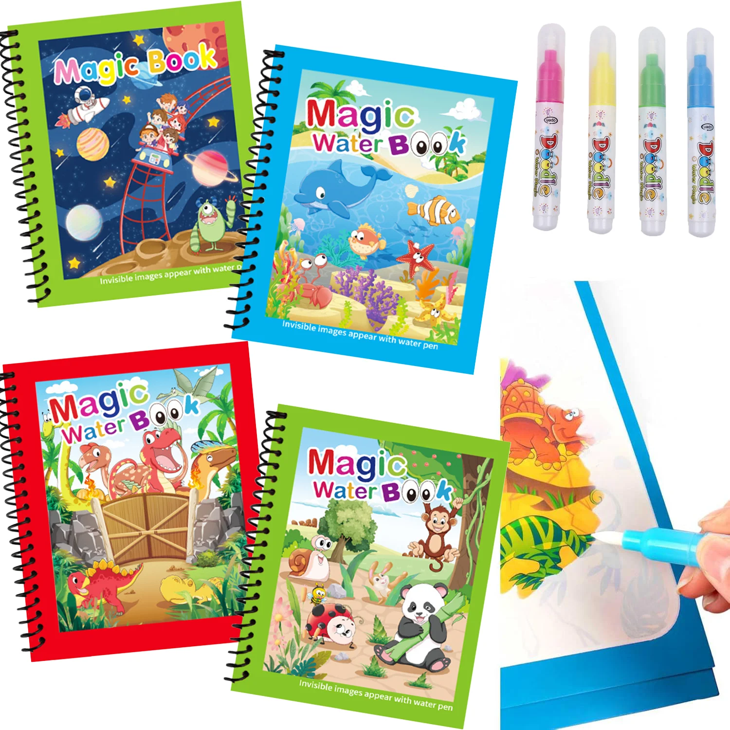 Reusable Water Magic Coloring Book - Buku Lukis Air Ajaib, Buku Mewarnai