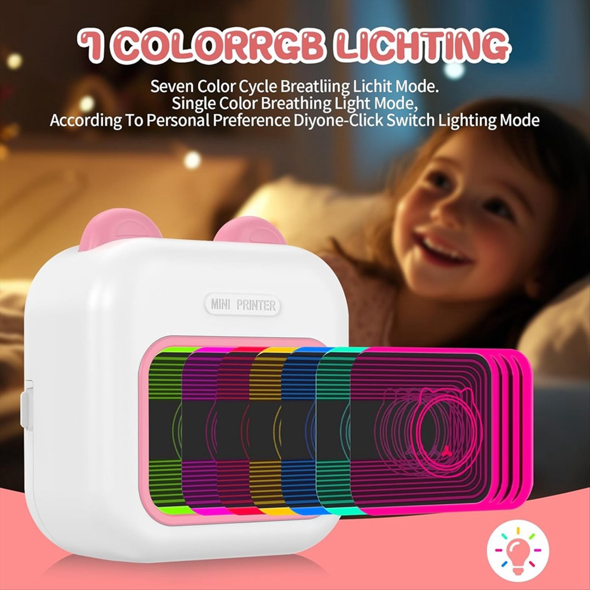 Mini Pocket Thermal Printer Paper Roll - Printer Stiker Mini Lampu RGB Bluetooth