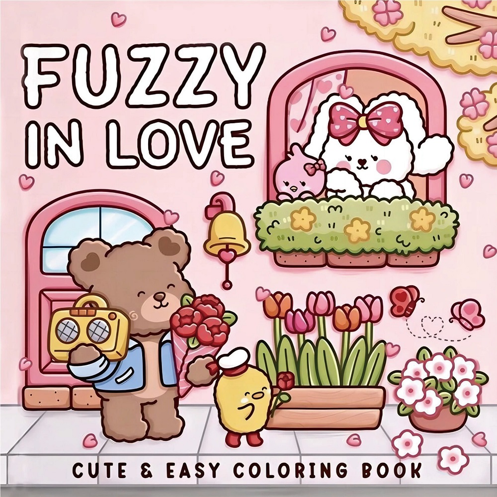 Adult Coloring Book Stress Relief - FUZZY IN LOVE Buku Mewarnai Pola