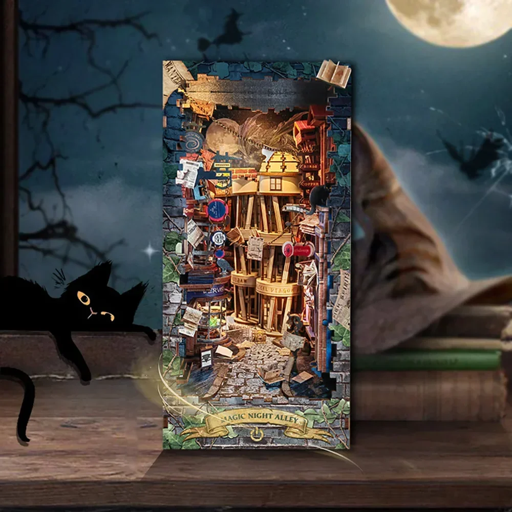 Diy Wooden Book Nook Kit Shelf Insert - Rak Buku Miniatur Kayu Retro DIY