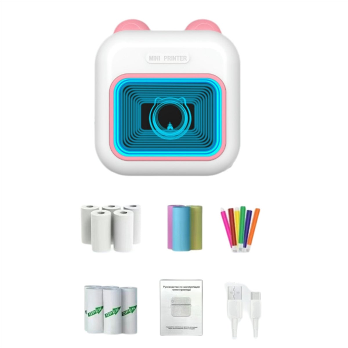 Printer Stiker Mini Lampu RGB  - Mini Pocket Thermal Printer Paper Roll ulasan dan harga