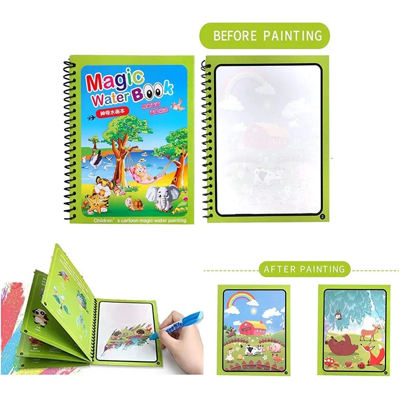 Buku mewarnai air ajaib, buku  - Reusable Water Magic Coloring Book ulasan dan harga