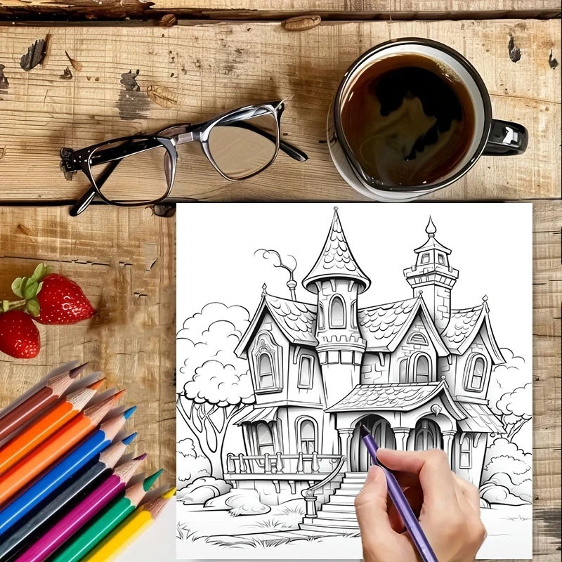 Buku Mewarnai Rumah Hantu untu - Adult Coloring Book Stress Relief ulasan dan harga